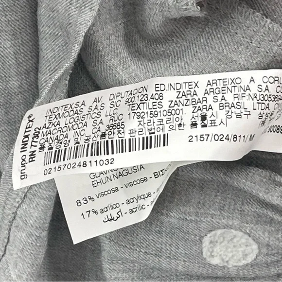 Zara Pom Polka Dot Babydoll Mini Contrast Dress Gray White Shirt Size Medium - Picture 15 of 15